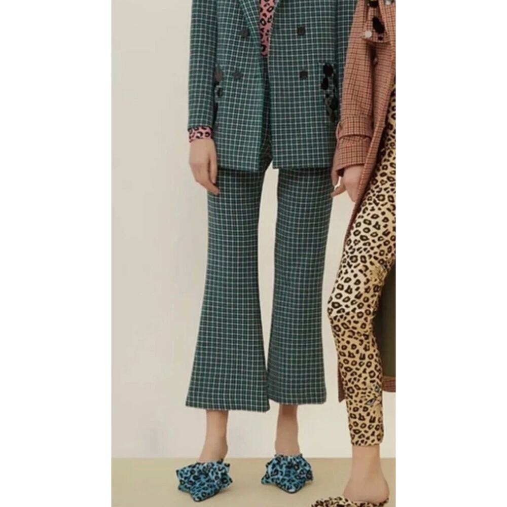 Vivetta Pants 38 Plaid Check Twill Flare Leg Green Pink Office Retro Dressy Chic